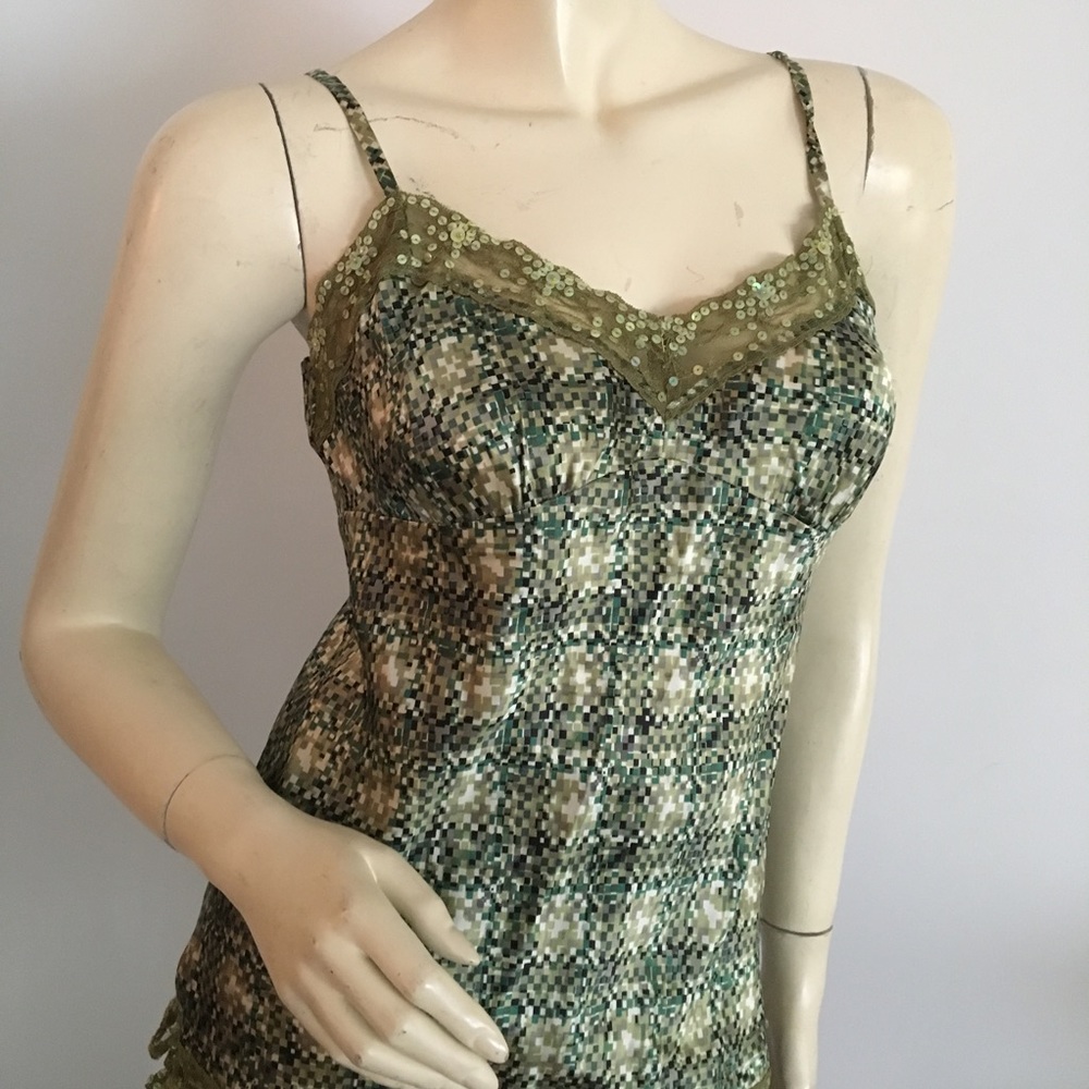 Silk camisole with sequin lace trim and adjustable straps